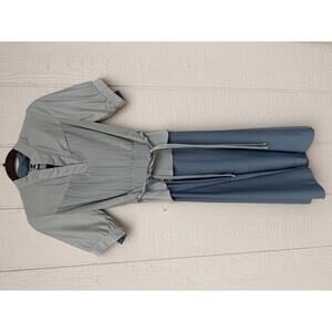 Vintage Two-Tone Pleated Dress with Tie Waist